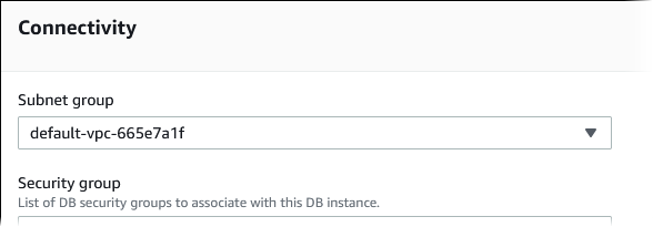 Modify DB Instance panel Subnet group section