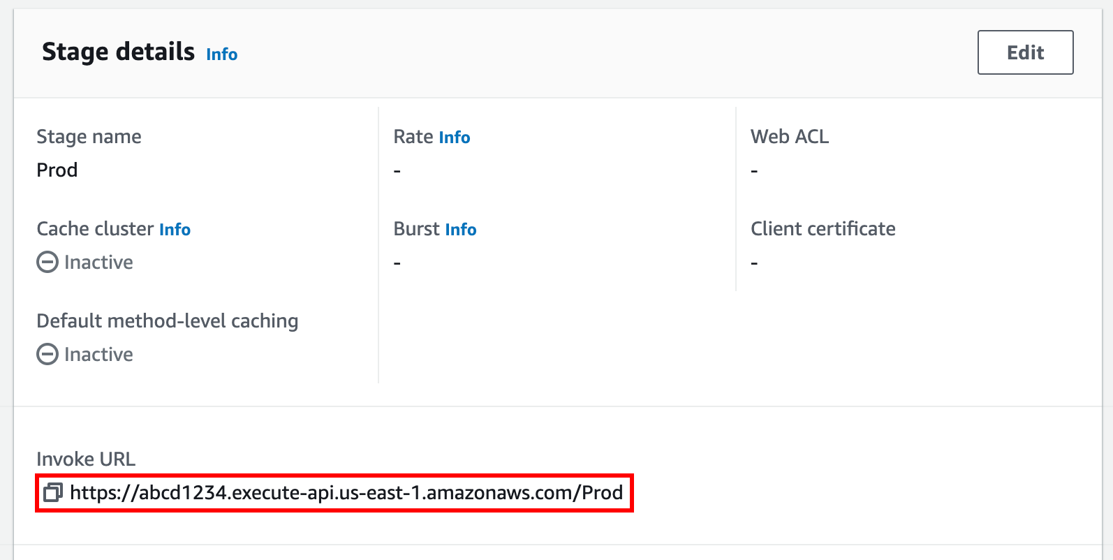 
                After you create your REST API, the console shows your API's invoke URL.
              