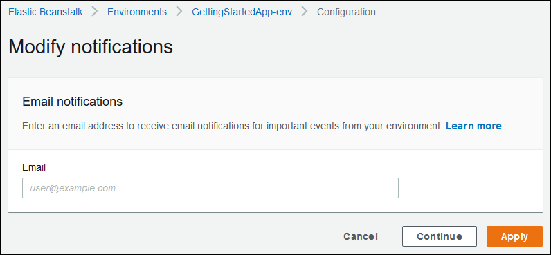 Elastic Beanstalk Configuration Menu