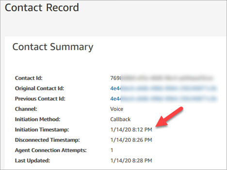
                        The contact record page, the Initiation Timestamp field.
                    