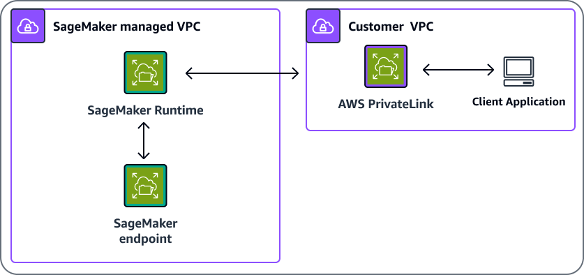 
                A VPC uses AWS PrivateLink to communicate with a SageMaker endpoint.
            