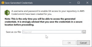 
            Save AWS CodeCommit credentials
         