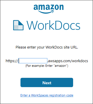 Amazon WorkDocs Drive からログアウトすると、ログイン画面が表示されます。