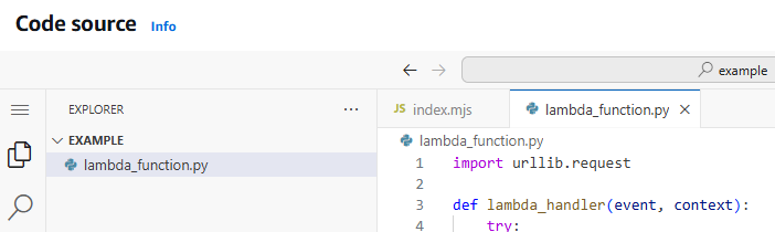 Lambda console code editor.