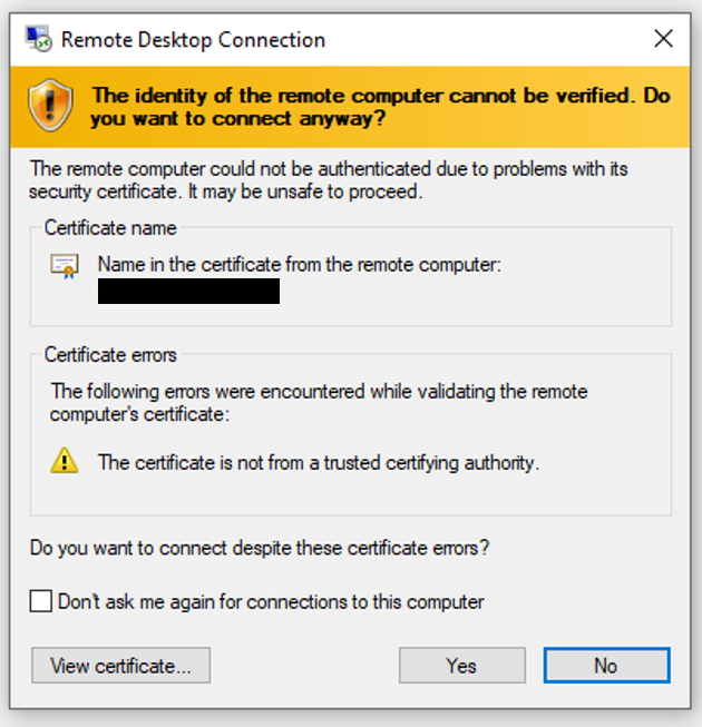 
                                                              "Identity cannot be verified" window.
                                                        