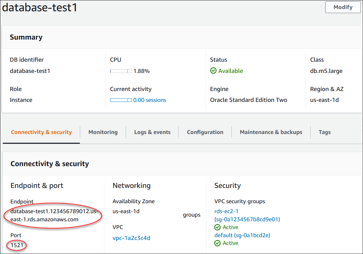 
                                Locate DB instance endpoint and port
                            
