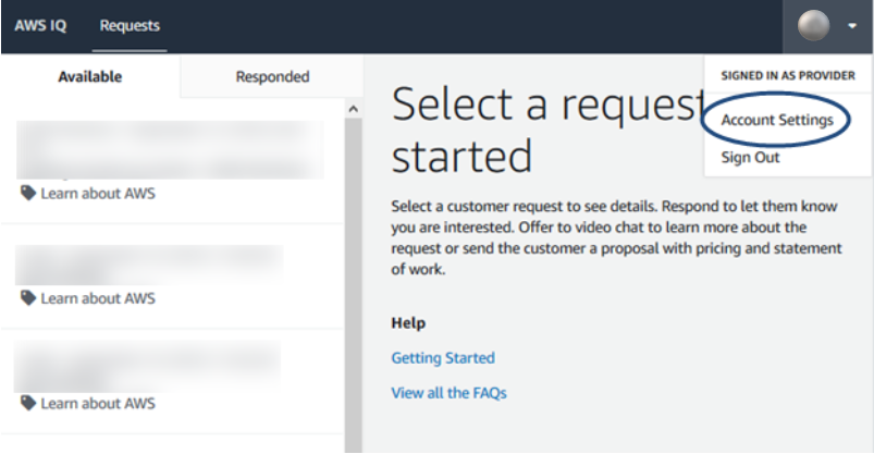 AWS IQ - Access Account Settings for Experts