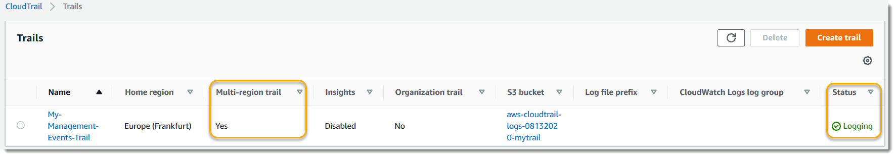
      The Create trail page, Event type
       settings
     
