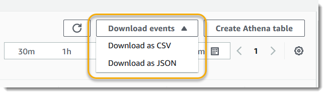 
      The CloudTrail Event history page showing the download options
     