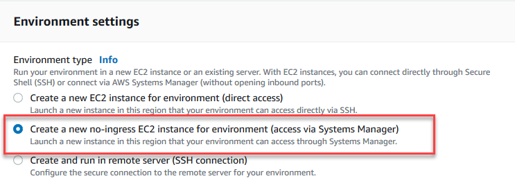
            Selecting a new no-ingress EC2 instance for your environment
        