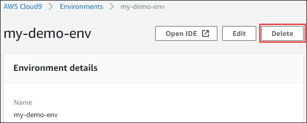 
                        Deleting an environment from the environment details page
                     