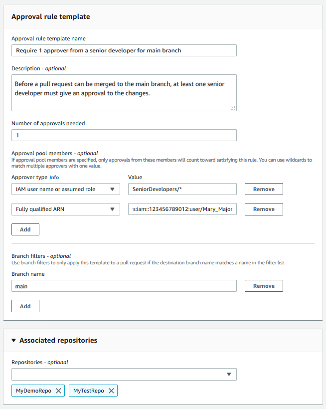 Working With Approval Rule Templates Aws Codecommit