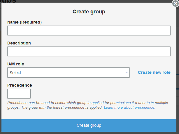 
              Create group form in the Users and groups tab.
            