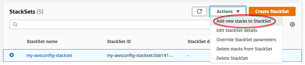 
                            Seite „Manage stacks in stack set page“
                        