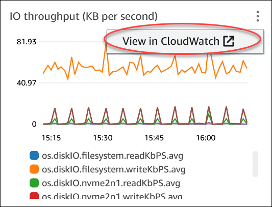 Ausgewähltes Widget mit Menü zur Anzeige in CloudWatch