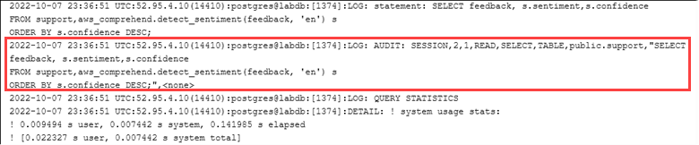 Bild der PostgreSQL-Protokolldatei nach dem Einrichten von pgAudit.