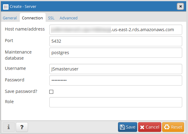 Geben Sie das Passwort ein, das Sie beim Erstellen der DB-Instance eingegeben haben