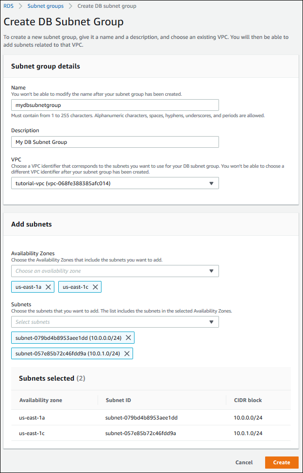 
							Erstellen einer Schaltfläche für DB-Subnetzgruppen
						