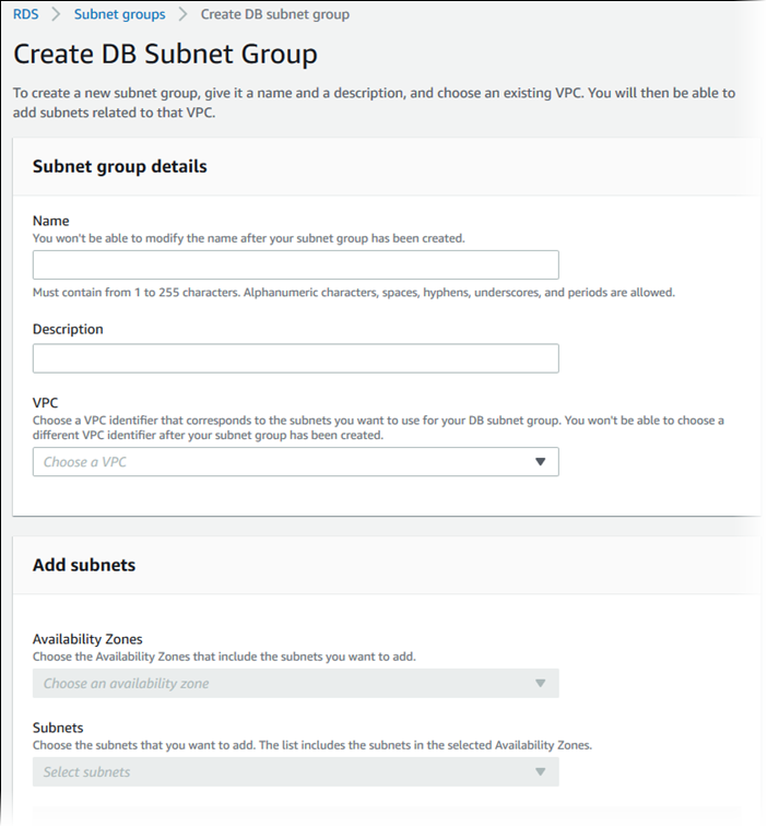 
                                    Seite „DB-Subnetzgruppe erstellen“.
                                