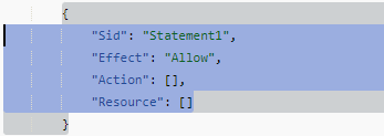 Screenshot des JSON-Richtlinieneditors in der IAM-Konsole.