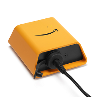 Amazon Wi-Fi gateway device with smiley face icon. (AI generated)