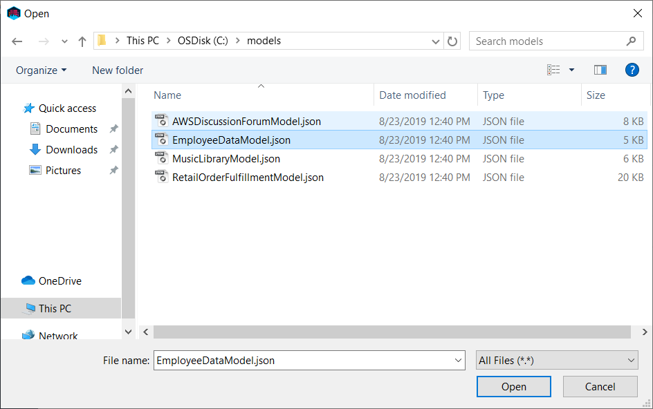 Screenshot des Dateiexplorers mit einer Liste der zu importierenden Modelle.