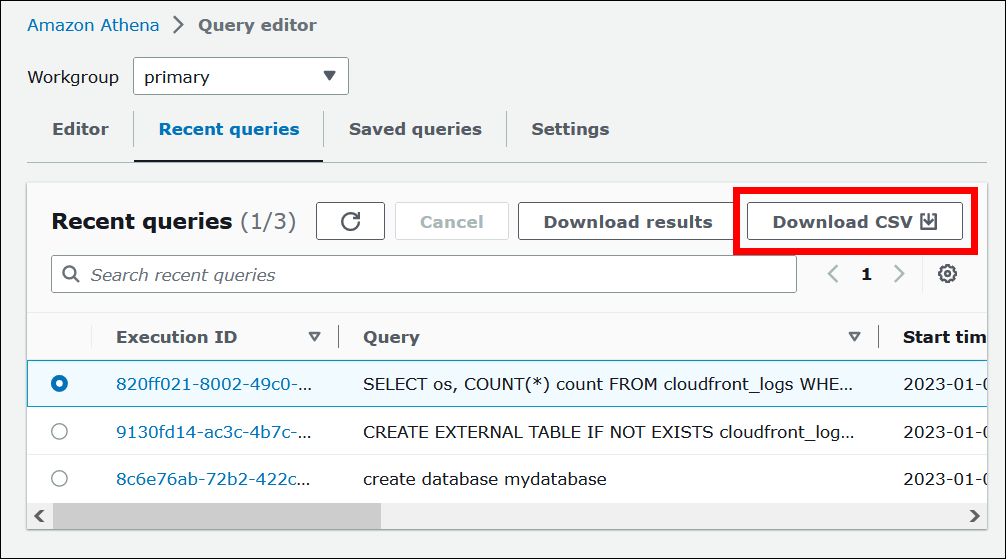 
                        Herunterladen der letzten Abfragezeichenfolgen in eine CSV-Datei.
                    