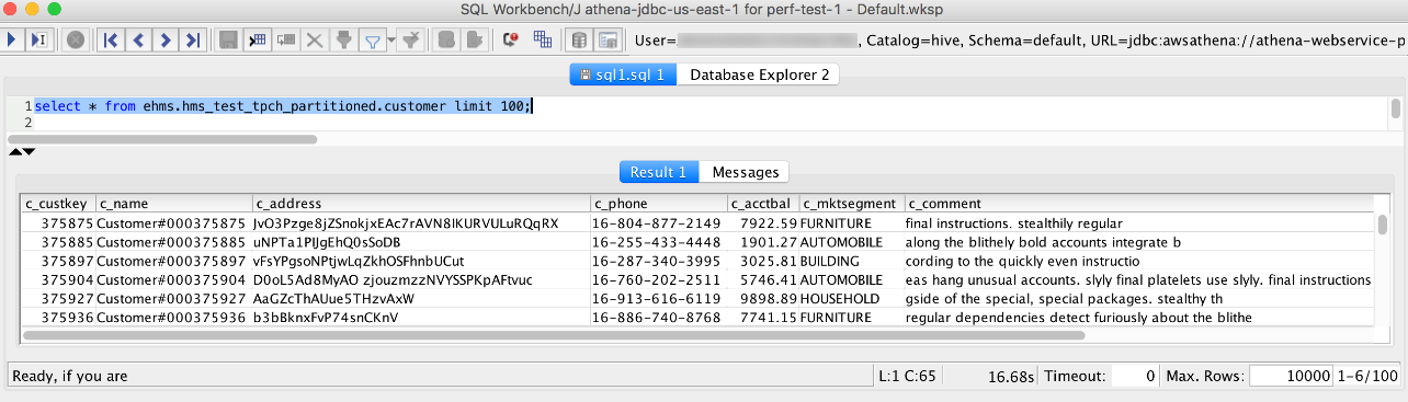 Kontenübergreifender Zugriff auf Hive-Metastore und Amazon-S3-Daten in SQL Workbench.