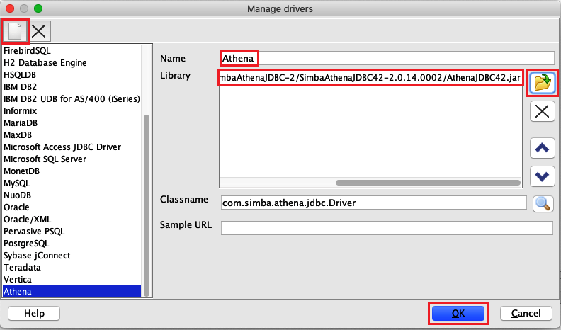 Hinzufügen des Athena-JDBC-Treibers zu SQL Workbench.