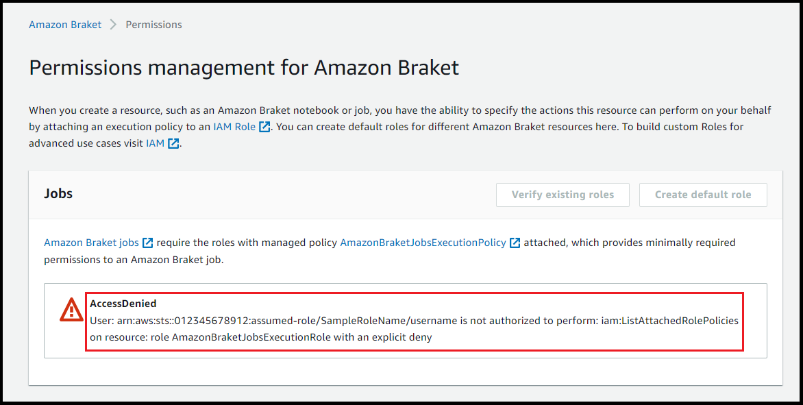 
            Braket Jobs (zuerst), Zugriff verweigert
         