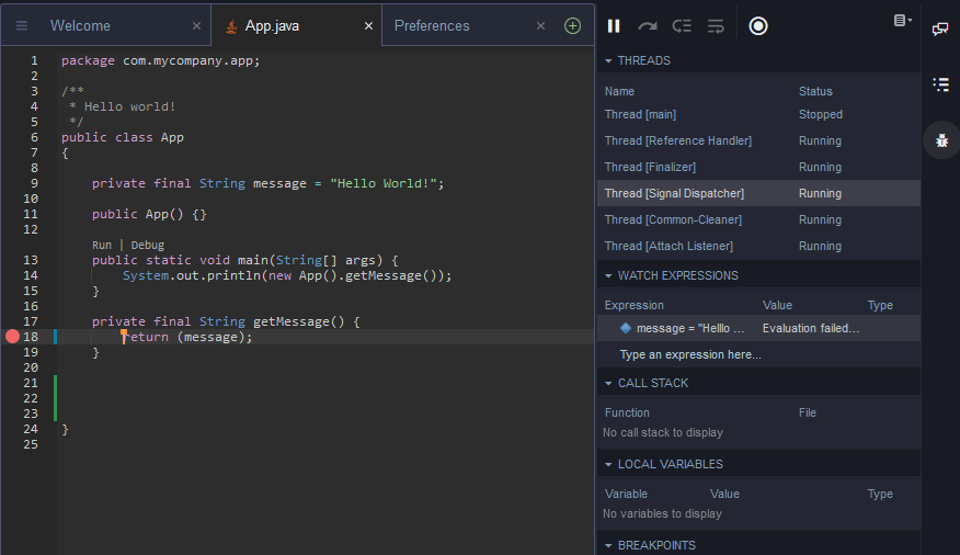Debugging-Optionen