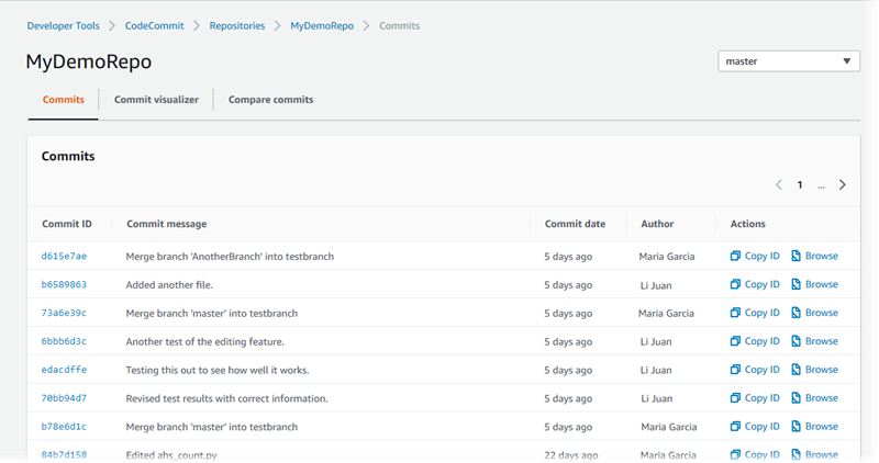 Commit-Ansicht in der Konsole