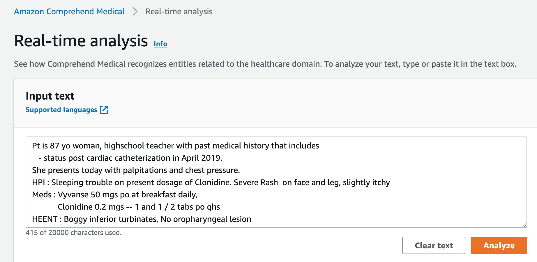 
                Der Eingabetext Comprehend Medical.
            