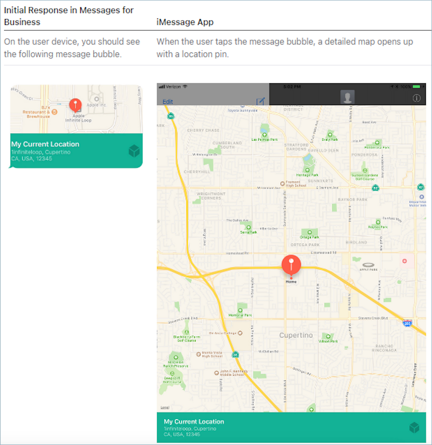 Bild einer iMessage-App, die über ein Apple CIM gesendet wurde, mit detaillierter Karte und Standort-PIN.