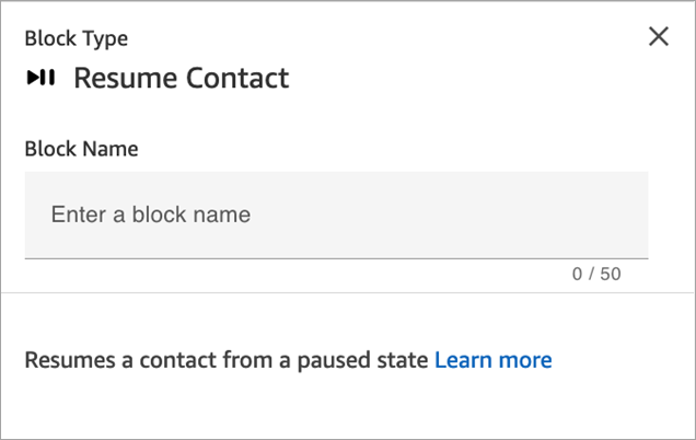 Die Seite „Eigenschaften“ des Blocks „Kontakt fortsetzen“.