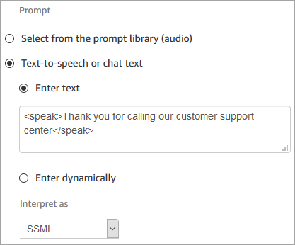 SSML-Tags in einem Text-to-Speech-Feld.