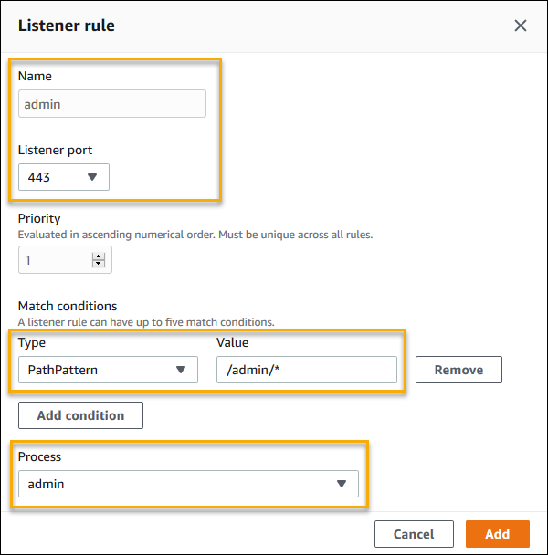Konfigurationsbeispiel für Application Load Balancer – Hinzufügen einer Admin-Regel