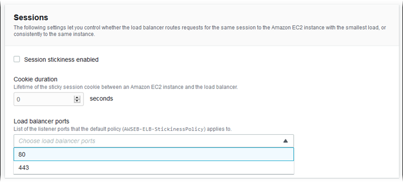 Classic Load Balancer-Einstellungen für Session-Stickiness und -Dauer