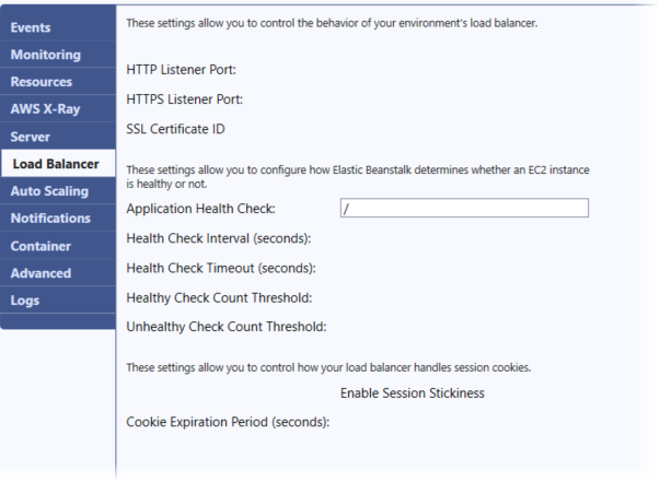 
        Screenshot des Load Balancer-Konfigurationsfensters in Visual Studio Toolkit für Elastic Beanstalk
      