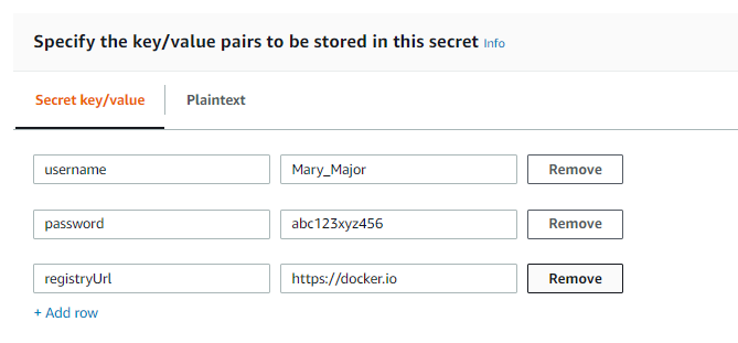 Erstellen eines Secrets mit Benutzernamen, Passwort und registryUrl-Schlüsseln.