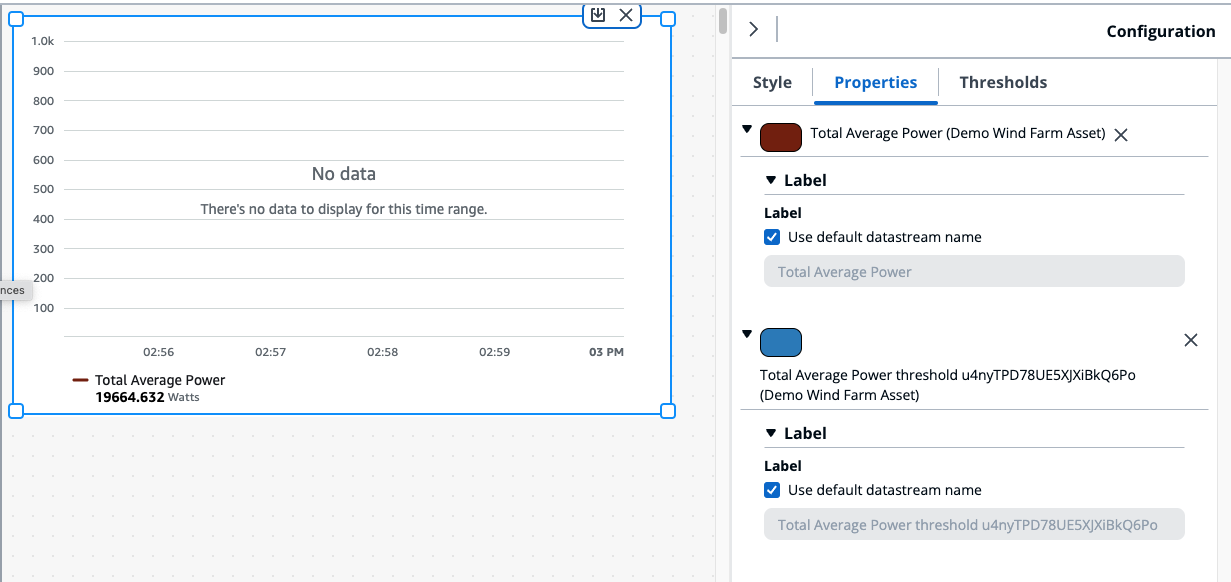 Die Konfigurationsseite des IoT-Dashboard-Widgets mit den angezeigten Eigenschaften.
