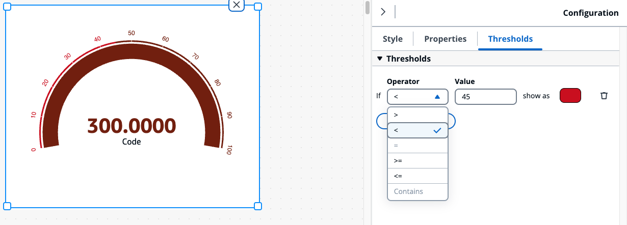 Die Konfigurationsseite des IoT-Dashboard-Widgets mit angezeigtem Stil.