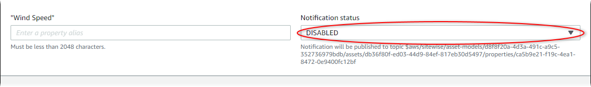 AWS IoT SiteWise Screenshot „Benachrichtigungsstatus bearbeiten“.