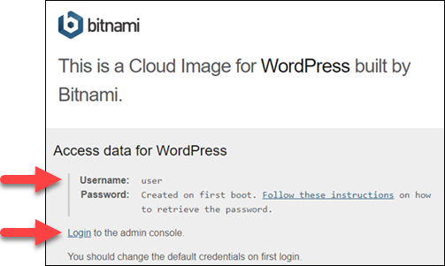 Bitnami-Anwendungsinformationsseite.