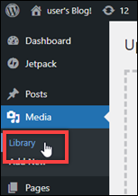 
            Das Menüelement Bibliothek im  WordPress Dashboard.
          