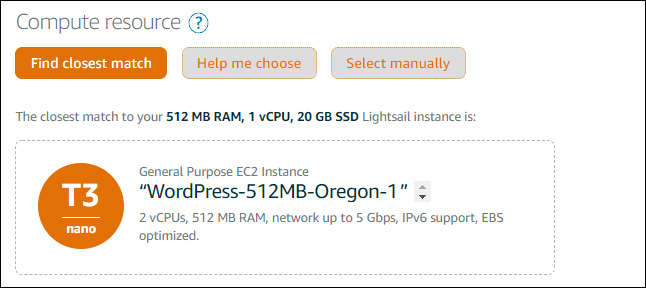 Berechne die Ressourcenoptionen auf der Seite EC2 Amazon-Instance erstellen.