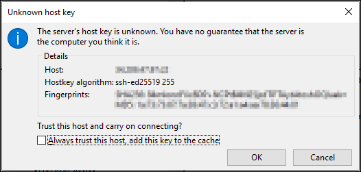 
            Unbekannter Hostschlüssel in  FileZilla.
          
