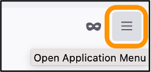 Mozilla-Firefox-Menüoption „Open Application Menu“ (Anwendungsmenü öffnen).