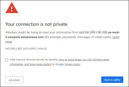 Chrome-Warnung für private Verbindung.