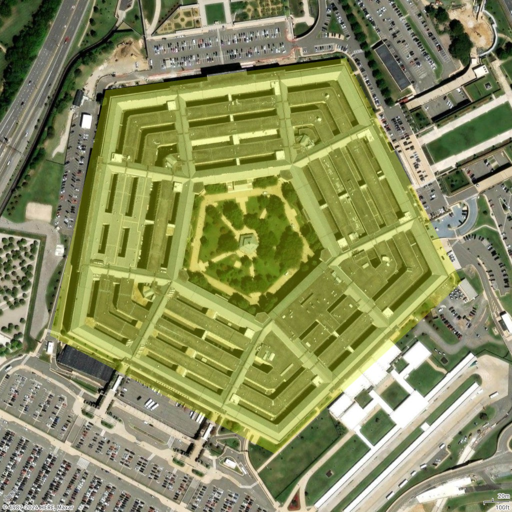 Beispielkarte, die ein andersfarbiges Polygon rund um das Pentagon zeigt.